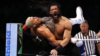 Roman Reigns clotheslines Cody Rhodes ahead of WWE SummerSlam 2024