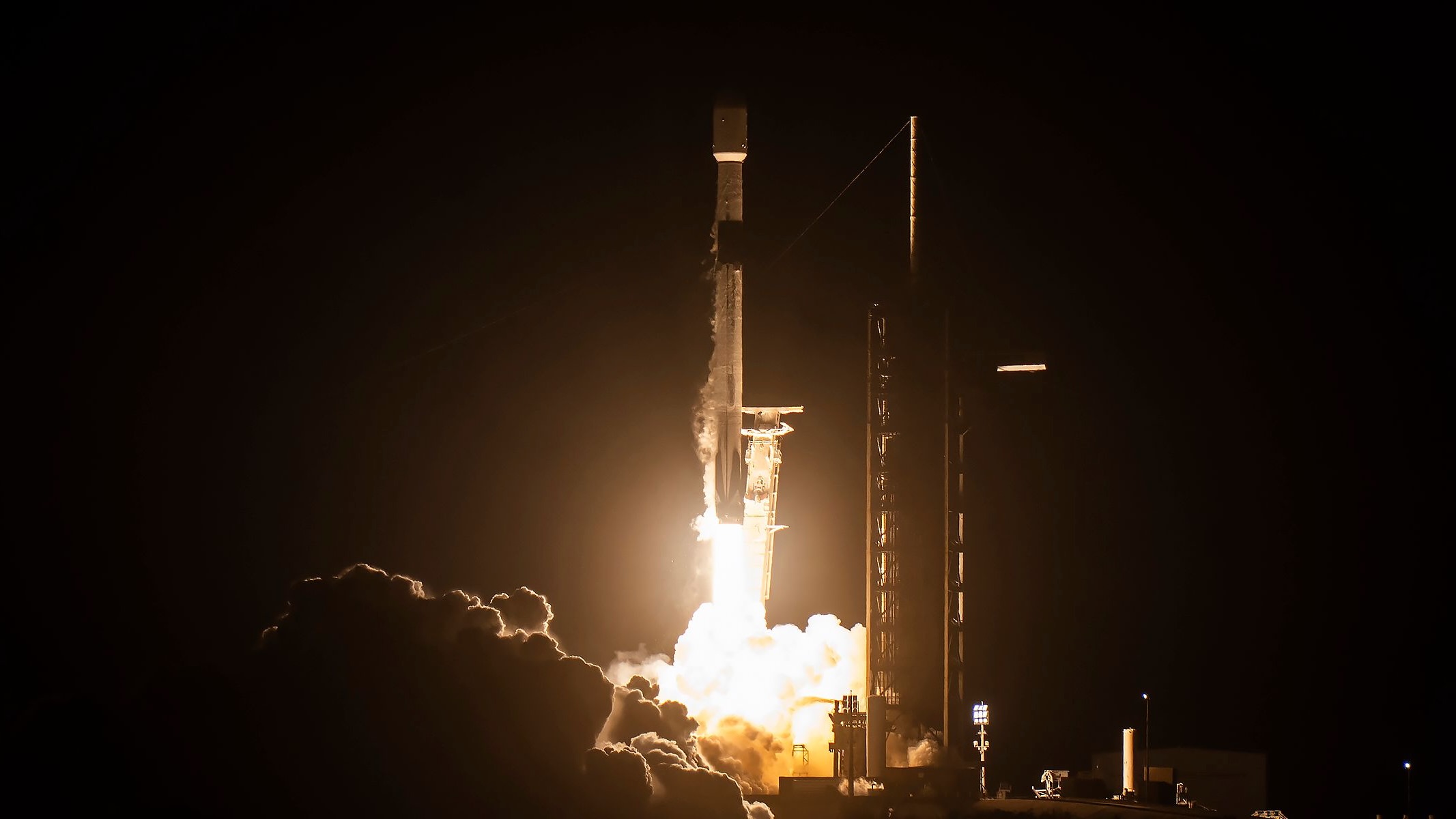 A SpaceX Falcon 9 rocket launches the Blue Ghost and Resilience lunar landers on Jan. 15, 2025. The rocket's upper stage slammed into the moon on Aug. 5, 2026.