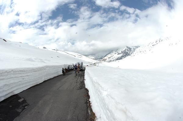 Two riders climb together during stage 20.