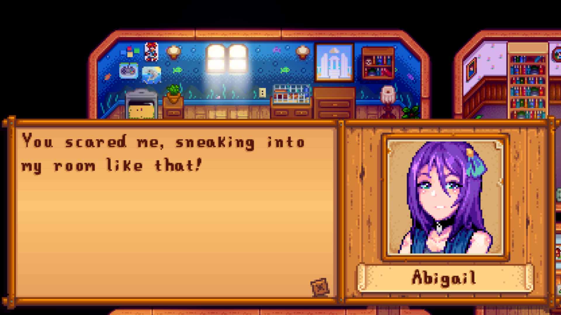 Abigail's Stardew Valley portrait in an anime art style from OhDavi's mod.