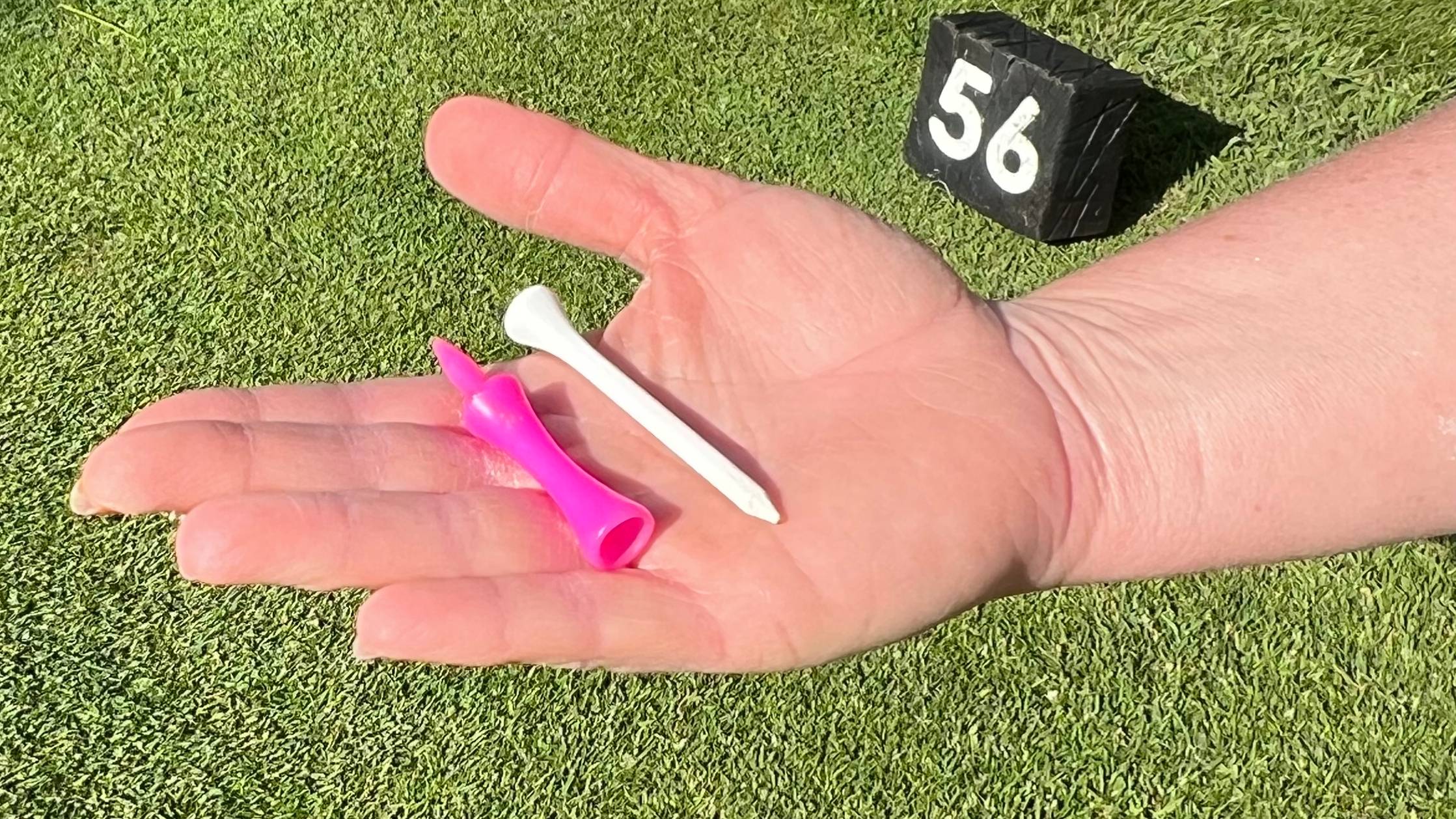Carly Cummins showing two different tee pegs