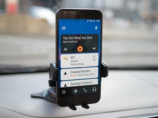 Android Auto in a car mount