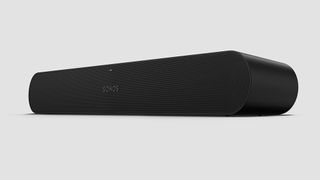 A shot of the side of the Sonos Ray soundbar in black