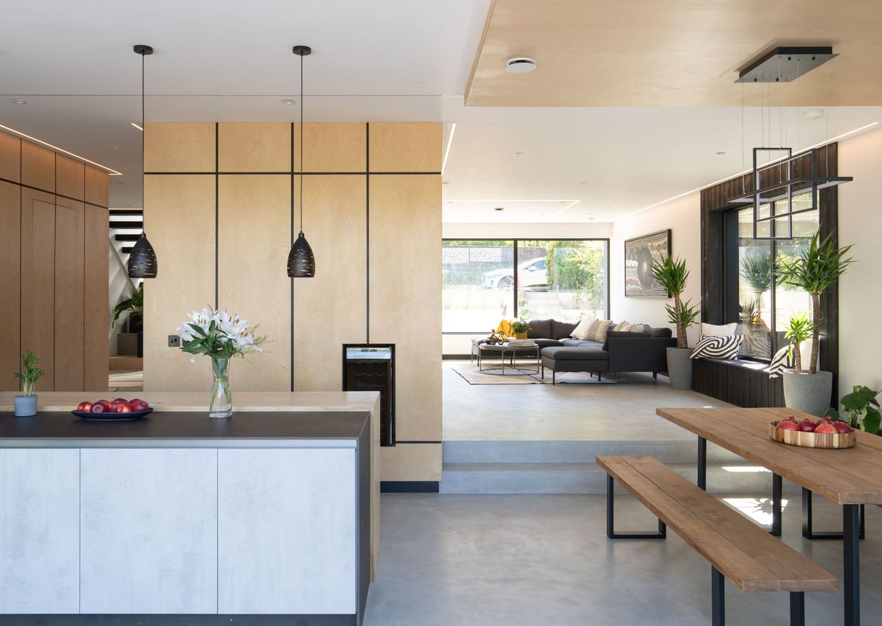 The kitchen inside the home with wooden units