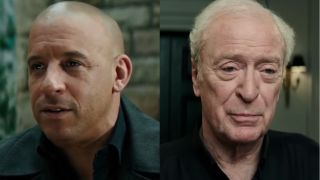 A wistful Vin Diesel and a concerned Michael Caine, individually pictured side by side, in The Last Witch Hunter