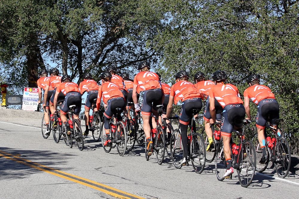 Rally Cycling riders climb in the canyons near Malibu.