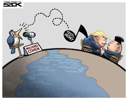 Political cartoon U.S. Trump Michael Cohen testimony&nbsp;North Korea summit