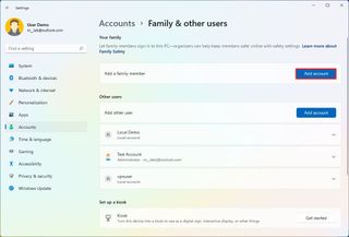 Family settings add account