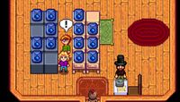A modded shop in Stardew Valley with Pierre shopping for blueberry seeds