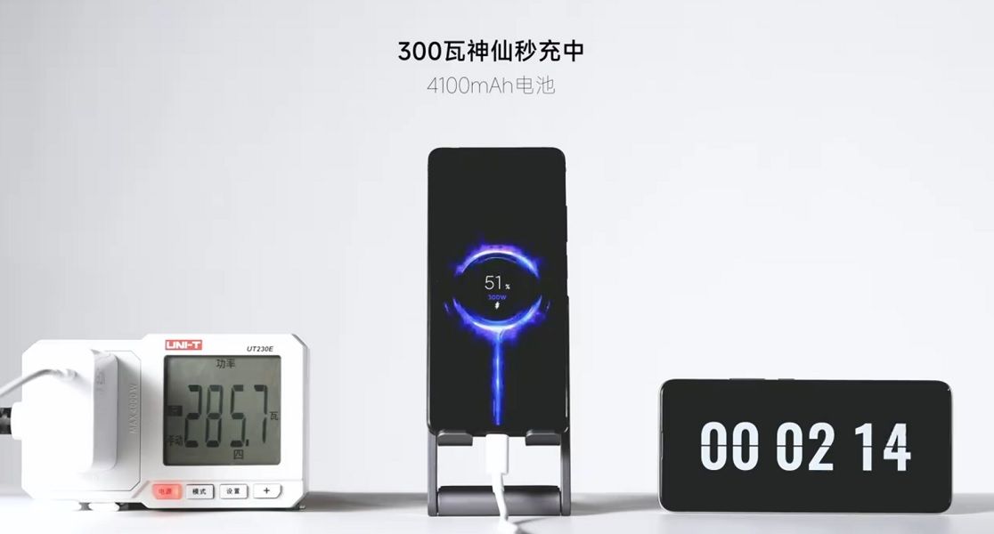 A modified Redmi Note 12 Discovery Edition reaching 50% charge on a 300W adapter.