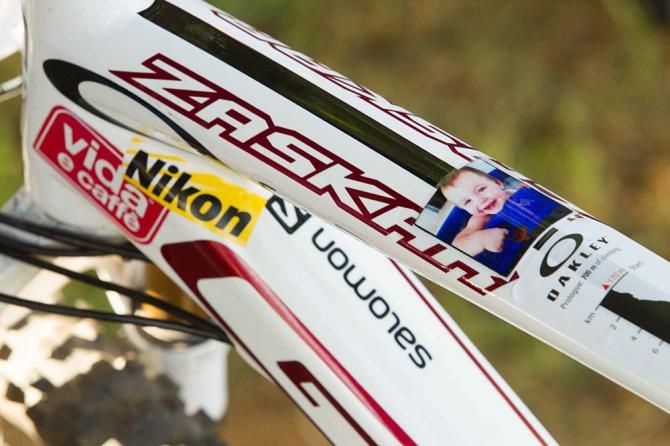 Craig Kolesky has a picture of his son on his bike for motivation