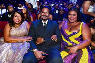 Shari Johnson-Jefferson, Mikey Jefferson, and Lizzo attend the 2022 BET Awards at Microsoft Theater on June 26, 2022 in Los Angeles, California.