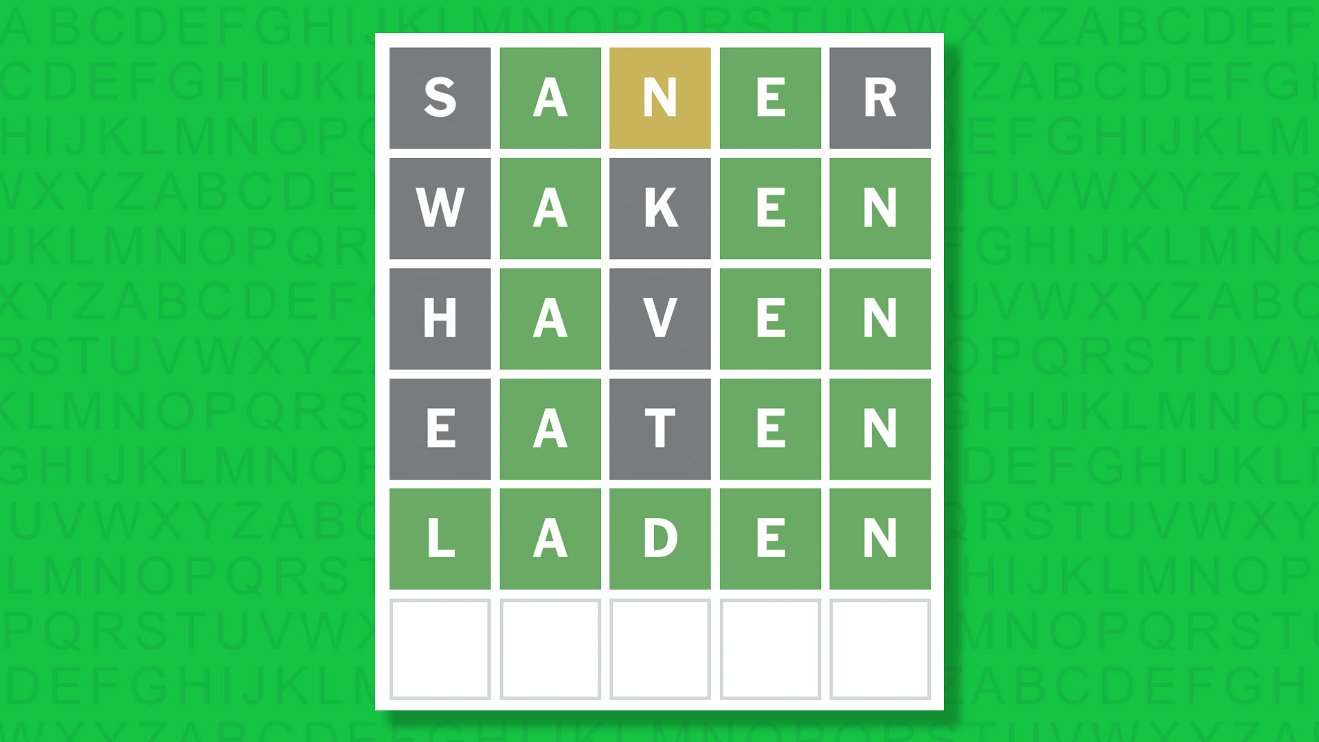 NYT Wordle answer for game 1755 on a green background