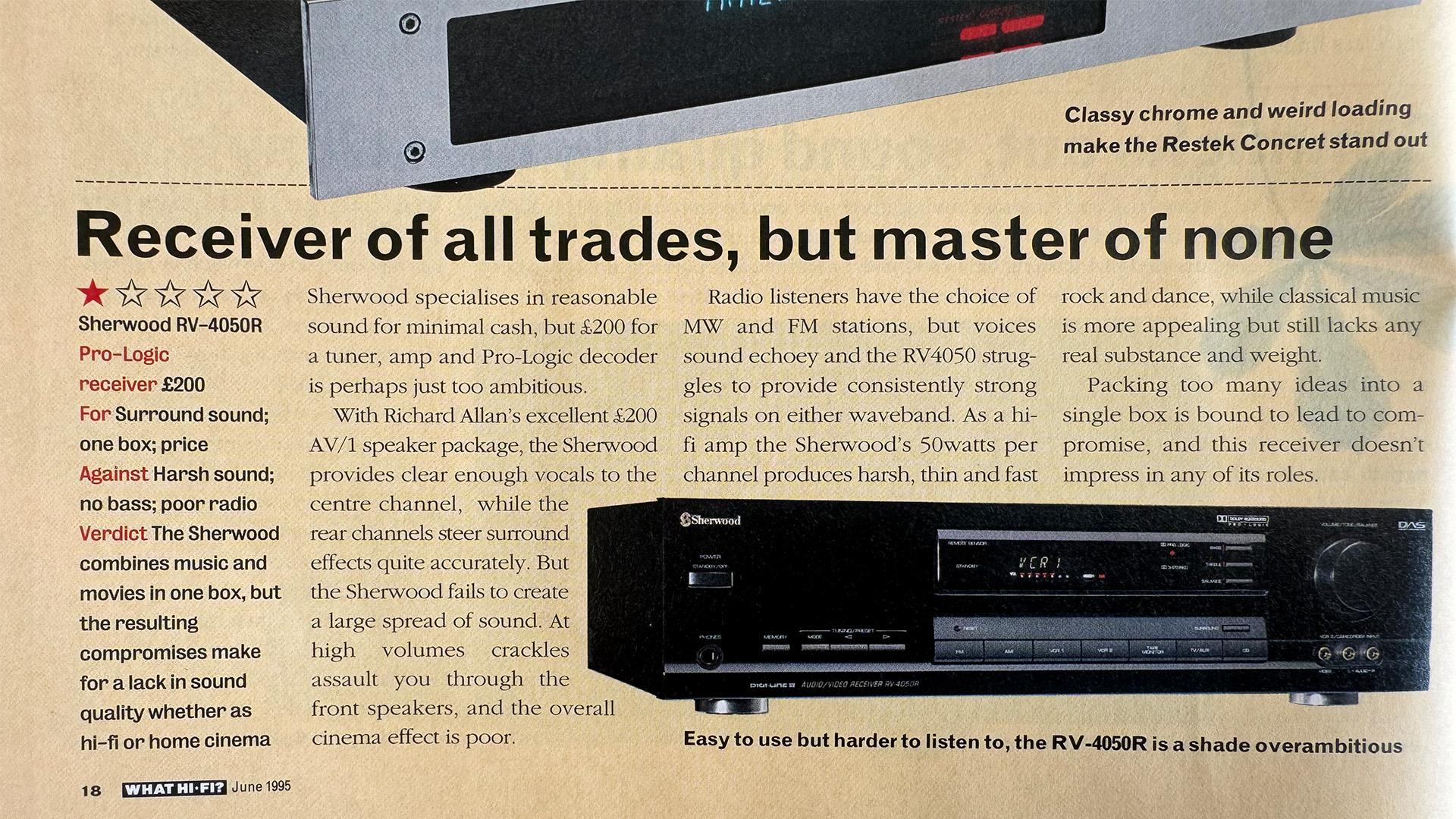 What Hi-Fi? June 1995 one-star Sherwood review