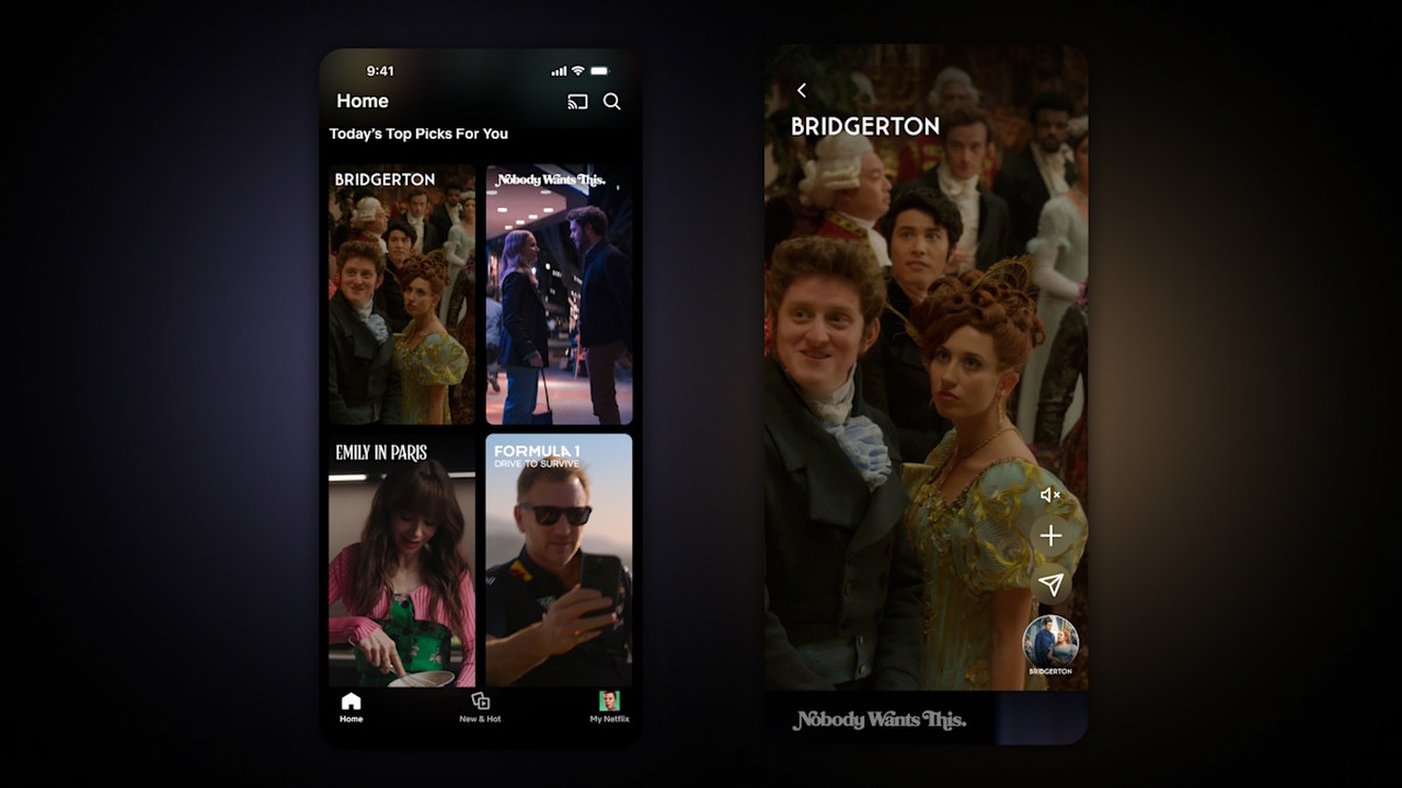 An image of mobile phones displaying Netflix's new vertical feed feature