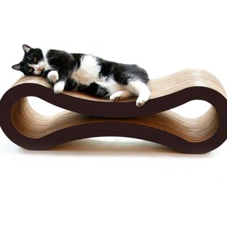 cat on curved wooden fusion foot stool