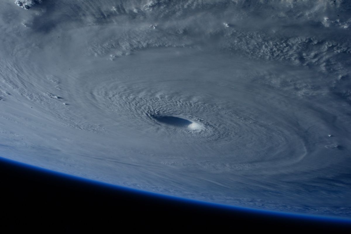 The eye of Super Typhoon Maysak looms large in an image taken by European Space Agency astronaut Samantha Cristoforetti on board the International Space Station August 7, 2017.