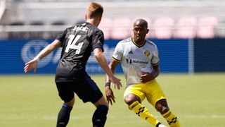 Columbus Crew vs. D. C. United - Columbus Crew&#039;s Darlington Nagbe takes on Amar Sejdic from CF Montreal on May 1, 2021.