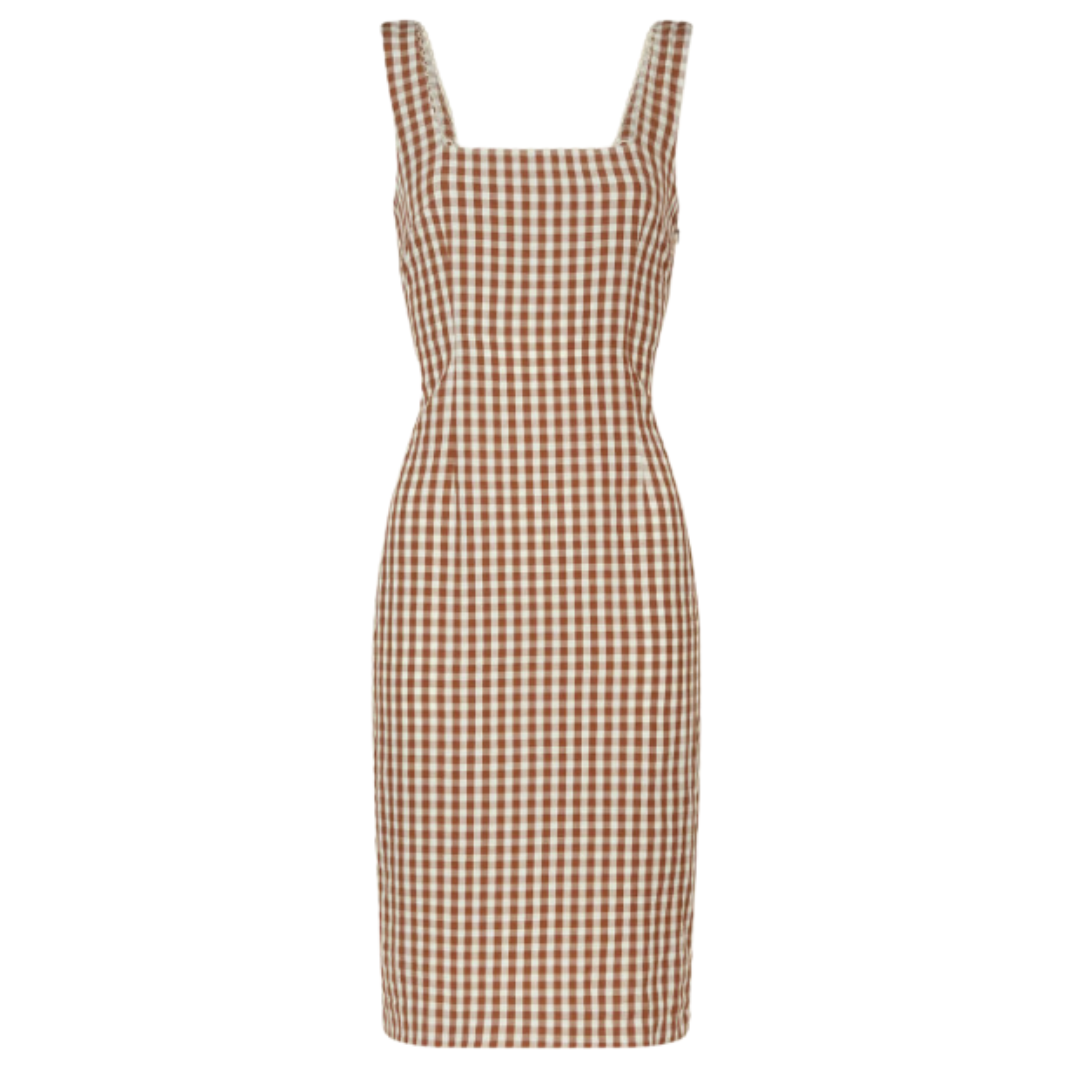 Outfit sandwiching: red checkered dress product image