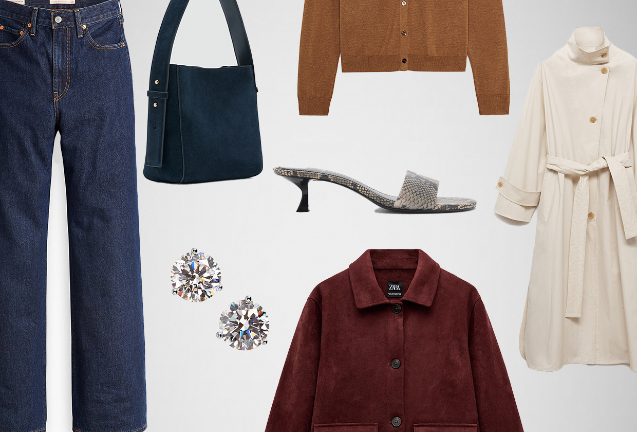 A collage of clothes, shoes, and accessories from Zara, Nordstrom, and Mango.