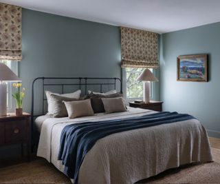 blue painted bedroom nancy meyers inspired