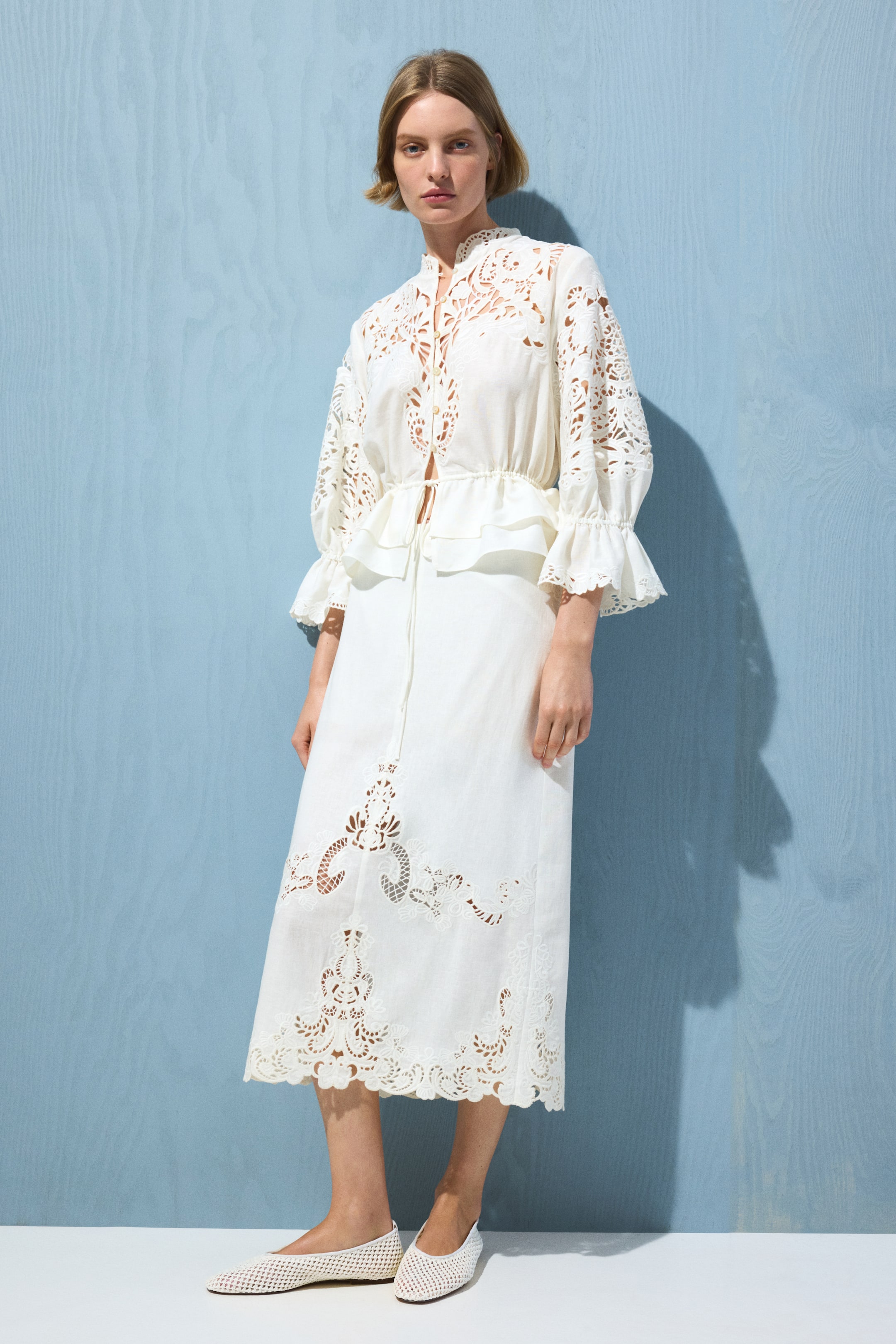 Linen-Blend Eyelet-Embroidered Skirt - White