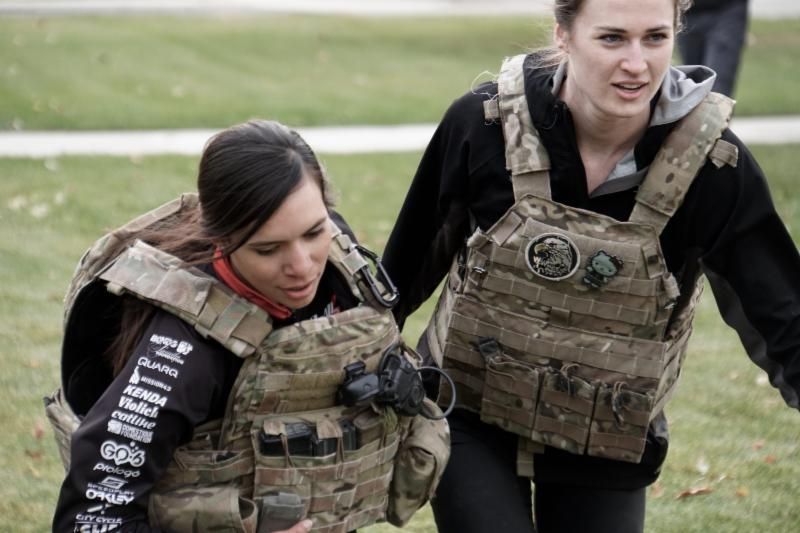 Margot Clyne (right) takes part in team-building exercises with Sho-Air Twenty20