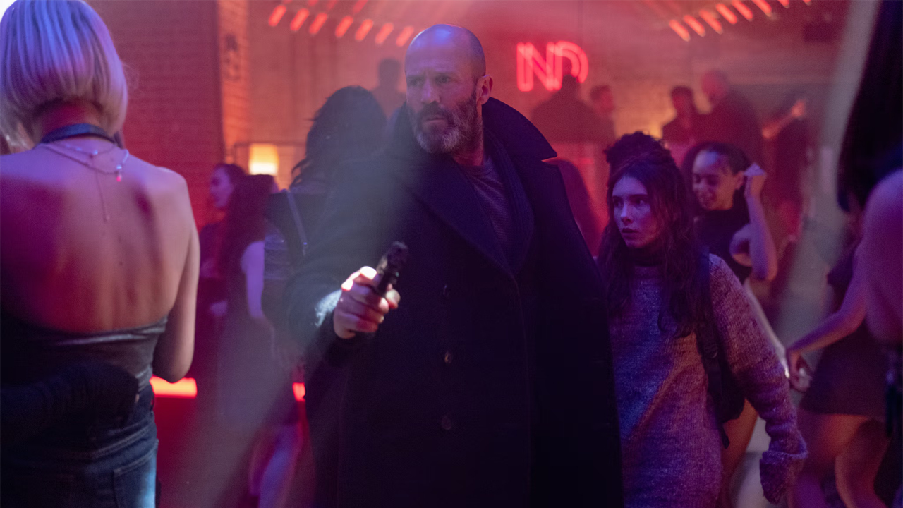 Jason Statham in a club with a gun Shelter