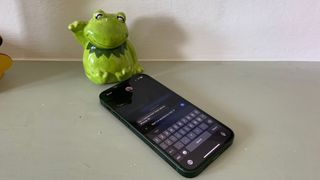 iOS 17 swipe to reply iPhone 13 mini with frog