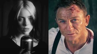 Billie Eilish and Daniel Craig in No Time To Die, pictured side by side