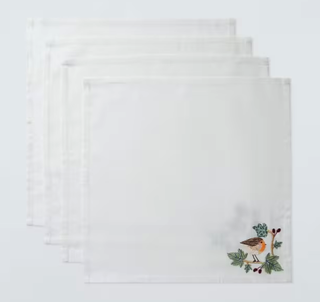 John Lewis Robin Embroidered Cotton Napkin, Set of 4, Multi