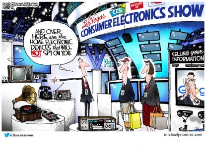 Editorial cartoon U.S. Consumer Electronics Show spying devices