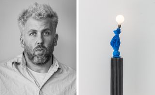 he ’Jean Bourgoin Table Lamp in the Style of Diego Giacometti’, crafted from cast plaster and with a porcelain light bulb, pays tribute to Swiss designer and sculptor Giacometti.