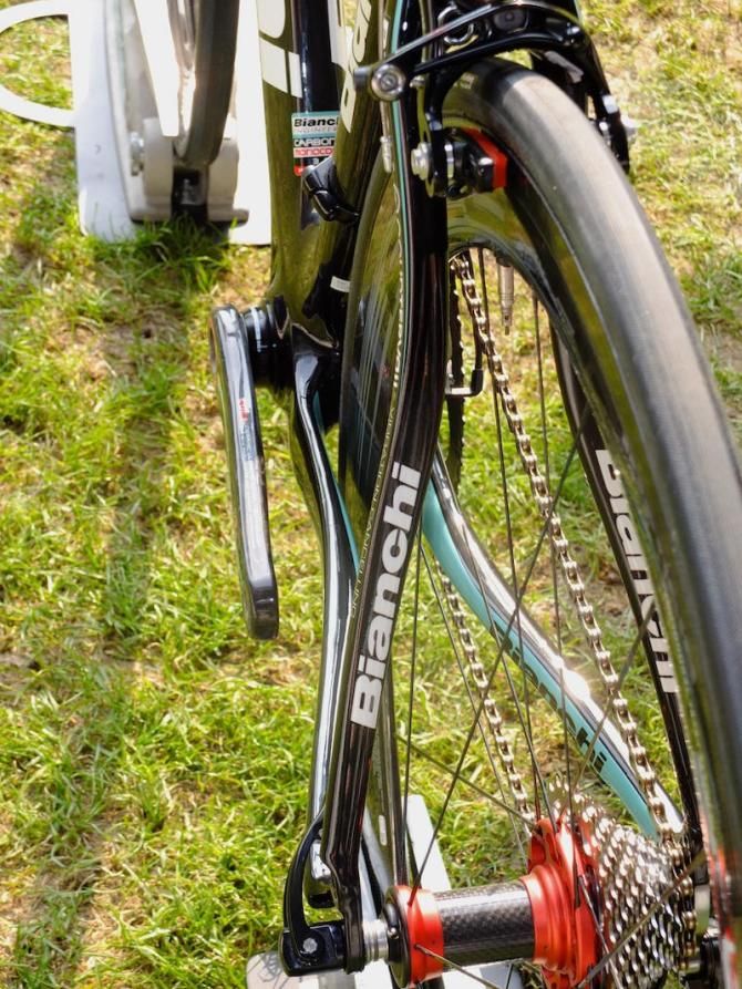 Top view of the seat stay shaping, showing their boxy profile