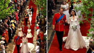 Two photos of William and Kate getting married at Westminster Abbey