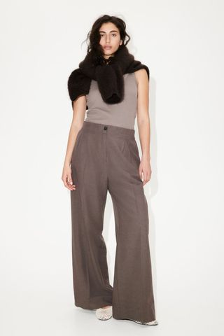 Wide Linen-Blend Trousers