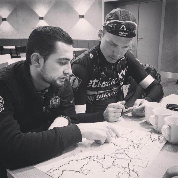 Tony Martin studies the route map ahead of the recon ride