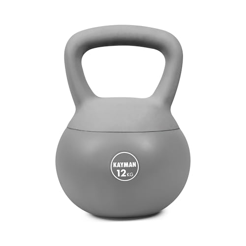 Kayman 12kg Soft Kettlebell for Home Gym &amp;ndash; Pvc Coated Weight &amp;ndash; Floor Safe Flat Base &amp;ndash; Ergonomic Non-Slip Handle &amp;ndash; Strength Training, Crossfit, Hiit, Core Workout &amp;ndash; Durable Fitness Equipment