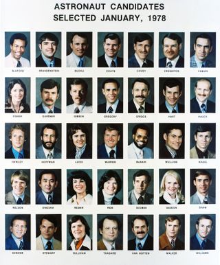 A montage of individual images of the 1978 astronaut class at NASA.