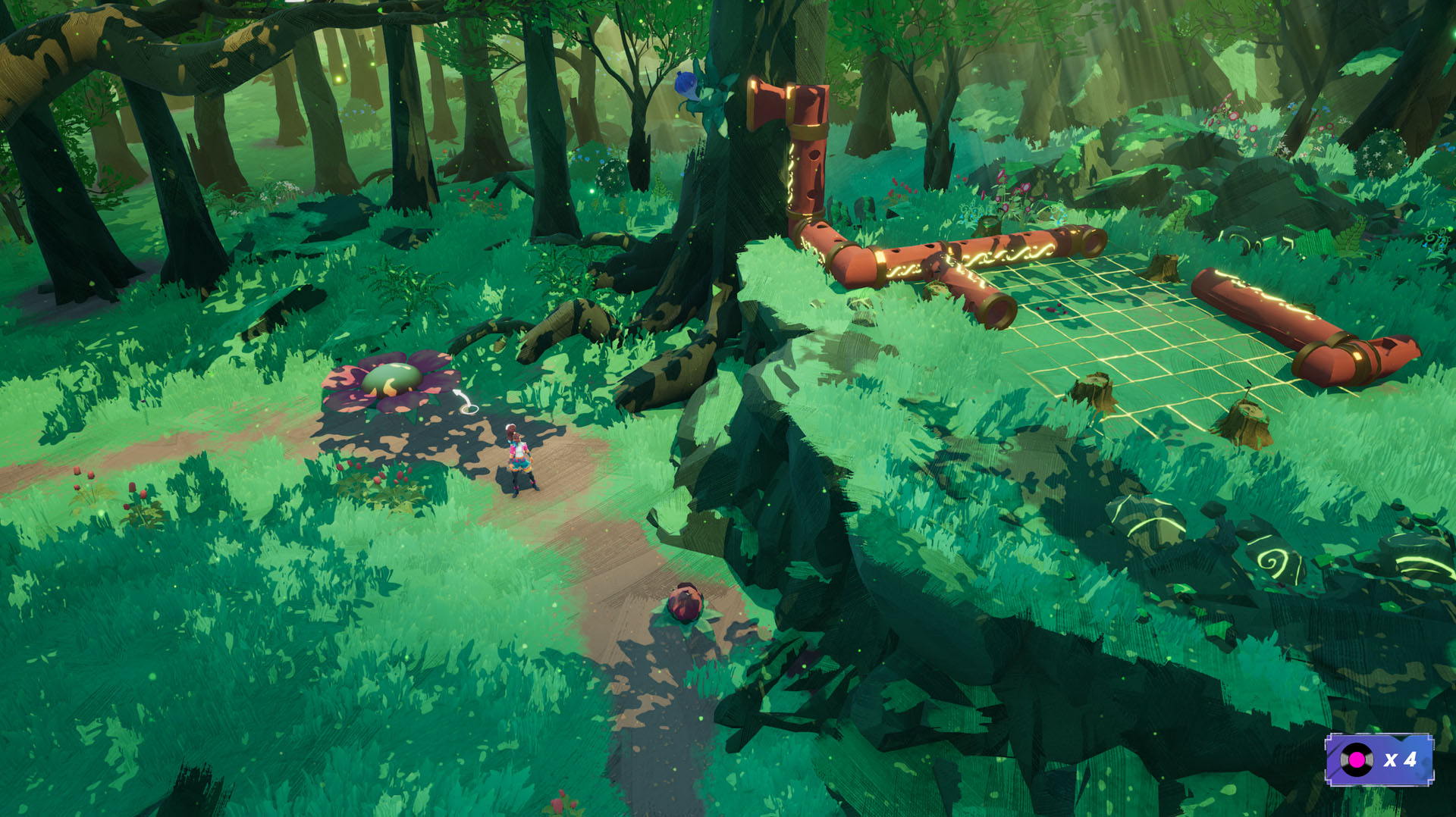Exploring a forest in People of Note with a grid-based pipe puzzle
