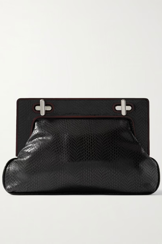 STAUD Alba wood-trimmed snake-effect leather clutch