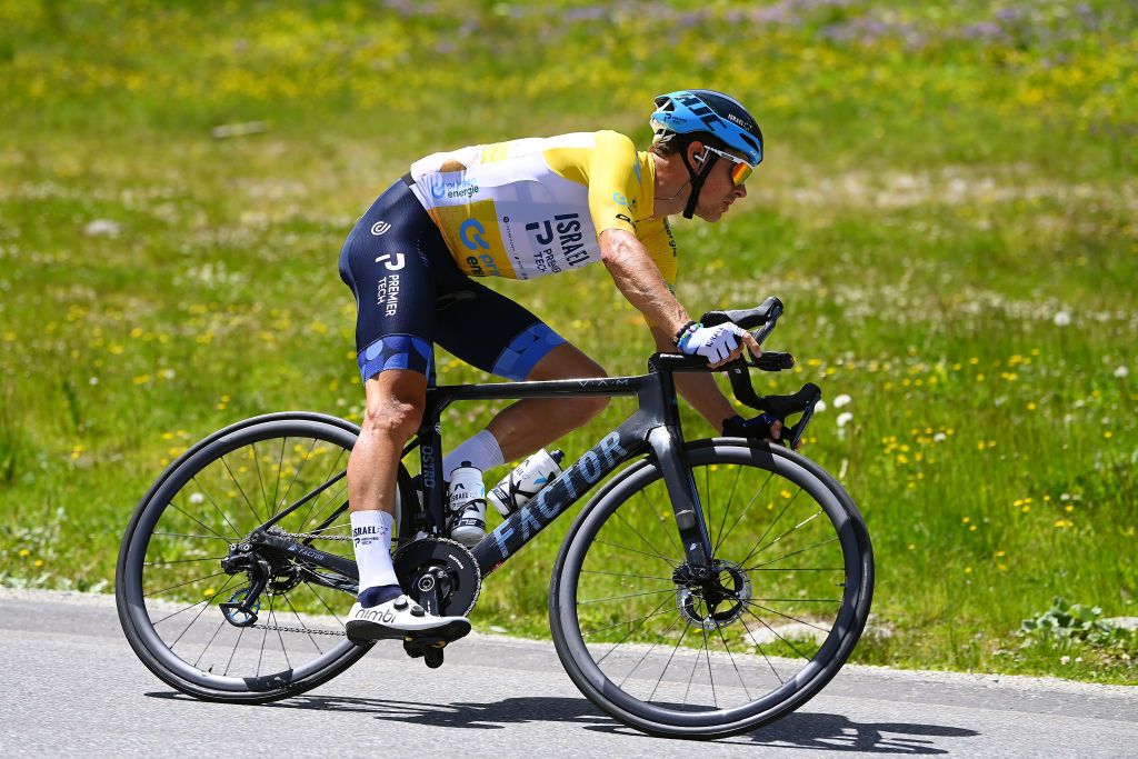 MALBUM SWITZERLAND JUNE 18 Jakob Fuglsang of Denmark and Team Israel Premier Tech Yellow Leader Jersey competes during the 85th Tour de Suisse 2022 Stage 7 a 1946km stage from Ambri to Malbun 1560m tourdesuisse2022 WorldTour on June 18 2022 in Malbun Switzerland Photo by Tim de WaeleGetty Images