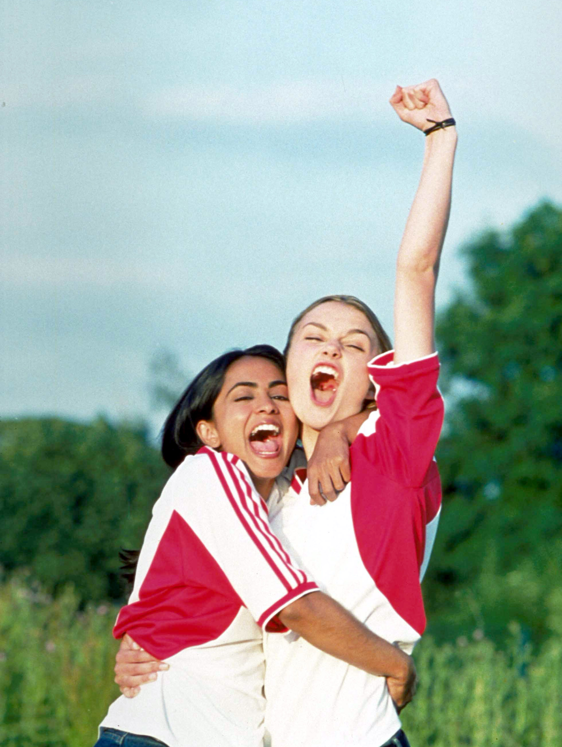Girls celebrating football win, Bend it Like Beckham