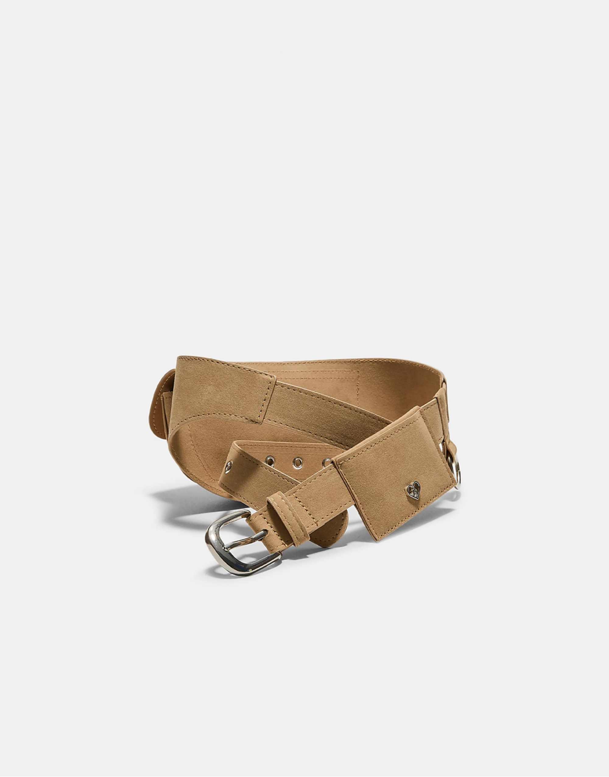 Stradivarius Faux Suede Studded Belt Bag in Beige