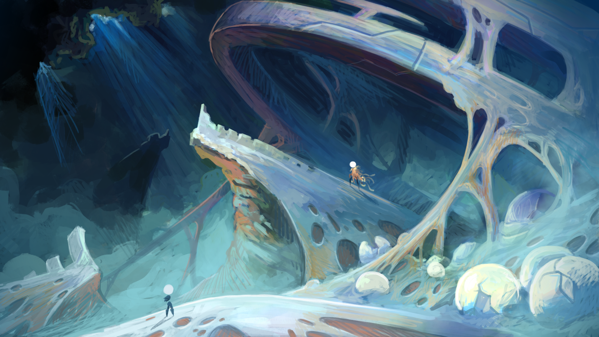 Painted concept art for indie game MIO: Memories in Orbit