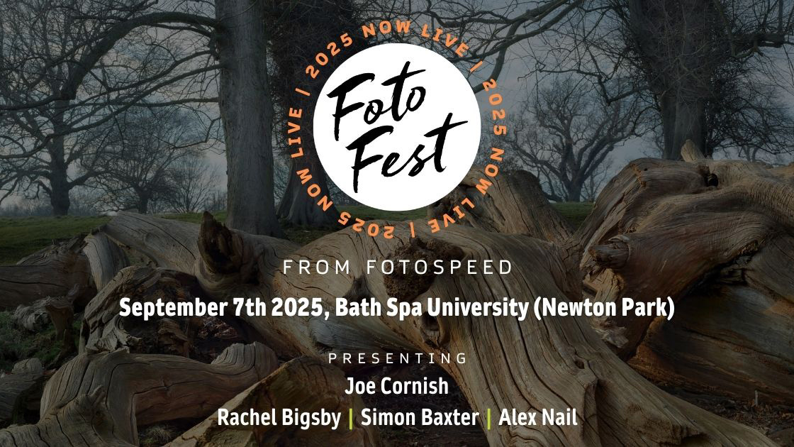 FotoFest logo on a woodland background with information about the event 