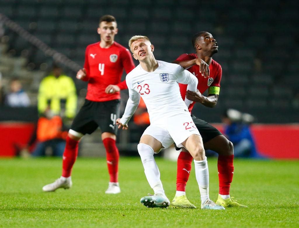 Sam Surridge of England U21s making his Debut during UEFA Under 21 Championship Qualifiers between England Under 21 and Austria Under 21 at Stadium MK in Milton Keynes, England on October 15, 2019