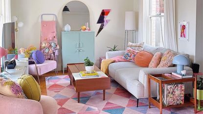 Colorful living room with pastel couch