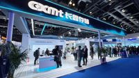 CXMT&rsquo;s booth at the IC China semiconductor expo, with a large illuminated CXMT sign above visitors