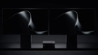 Renders of the Microsoft Surface RTX Spark Dev Box showing the design, the Microsoft logo, and dual monitors performing different tasks. 